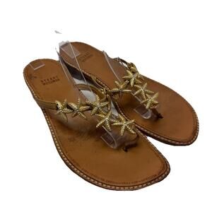 Stuart Weitzman Womens Leather Slide On Thong Sandals 8.5 M Gold Starfish Sea